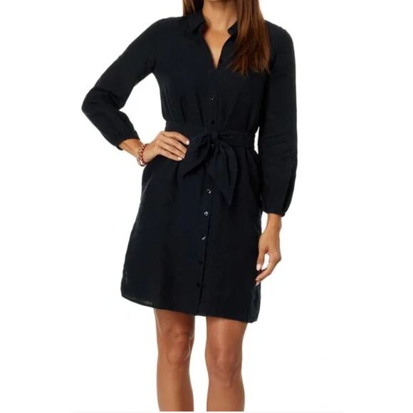Lilly Pulitzer Dresses & Skirts - 14 Lilly Pulitzer Black Linen Button Up Linen Dress NWT
